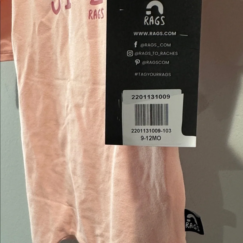 Rags Pink Baby Infant Romper Peek-a-Booty Bite Size 9-12 Months New NWT